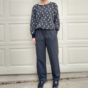 1990's HIGH WAISTED TROUSERS gray pinstriped S M